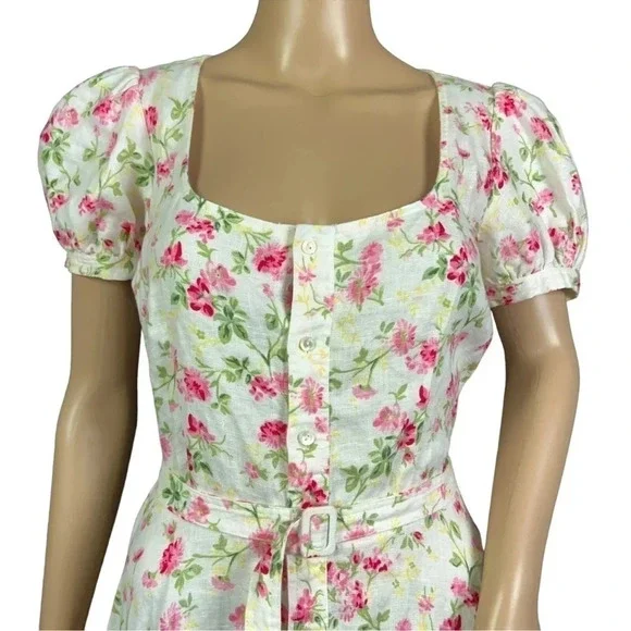 POLO Ralph Lauren Womens Linen Floral Sweet Pea Garden Party Midi Dress Size 14 - Picture 9 of 15
